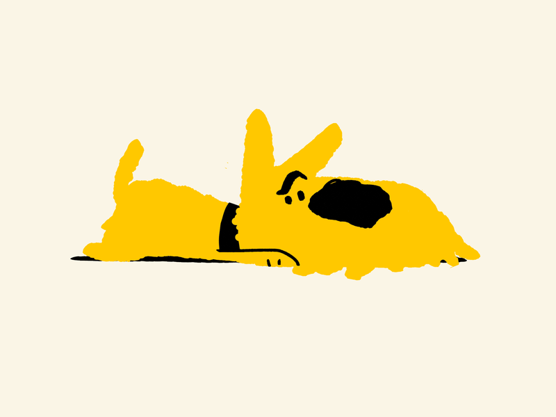 Cartoon dog lying down on oatmeal background